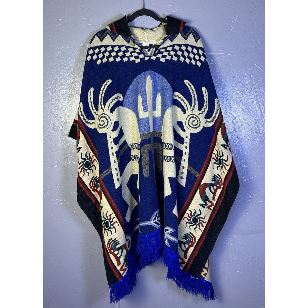 handmade alpaca wool poncho traditional Kokopelli design One Size Wool & Alpaca